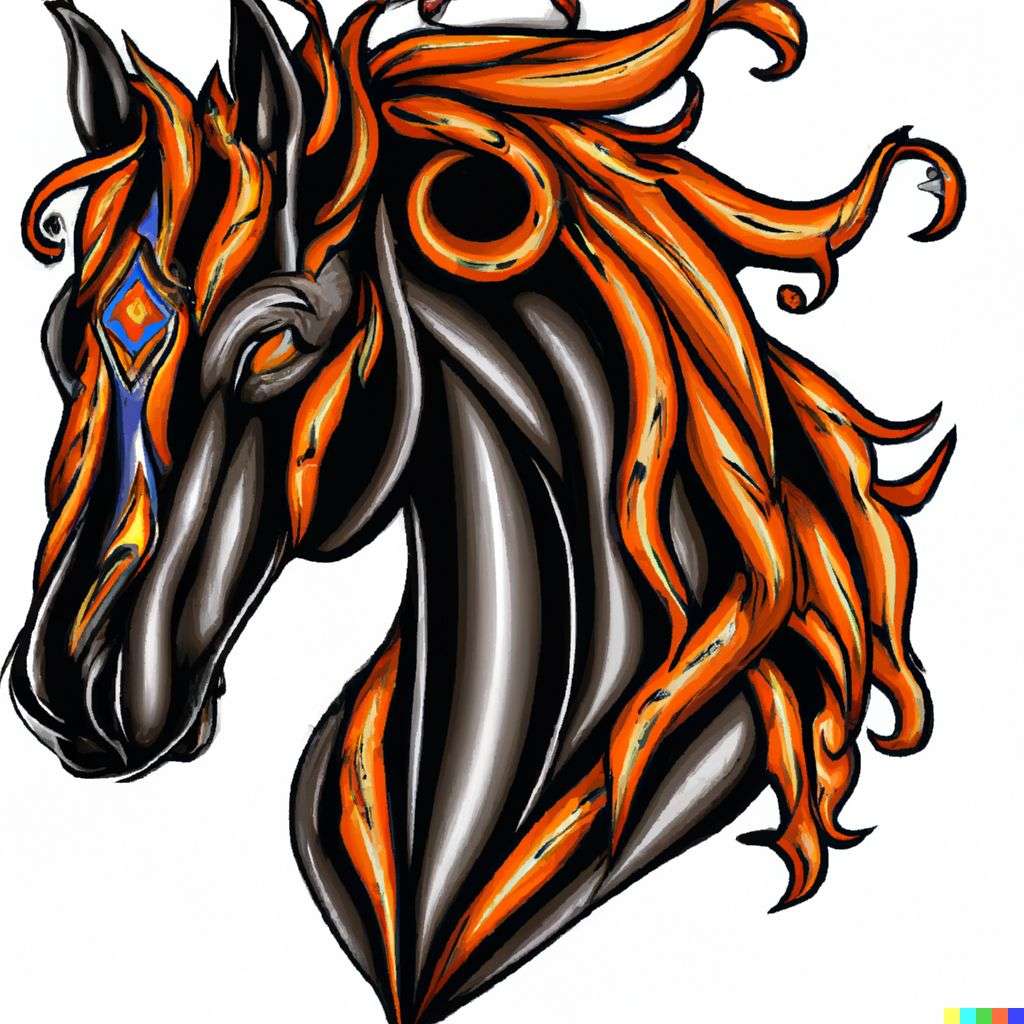 a horse, detailed color retro tattoo design